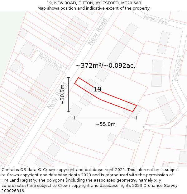 19, NEW ROAD, DITTON, AYLESFORD, ME20 6AR: Plot and title map