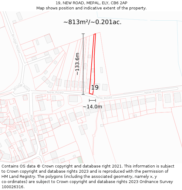 19, NEW ROAD, MEPAL, ELY, CB6 2AP: Plot and title map
