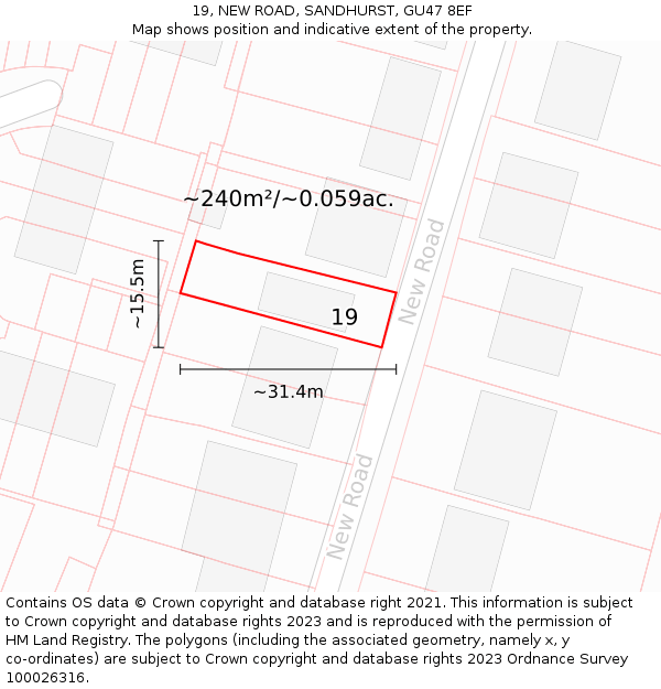19, NEW ROAD, SANDHURST, GU47 8EF: Plot and title map