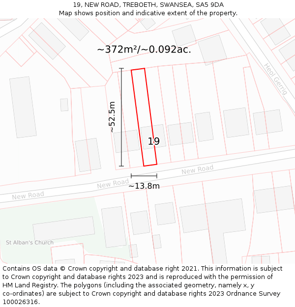 19, NEW ROAD, TREBOETH, SWANSEA, SA5 9DA: Plot and title map