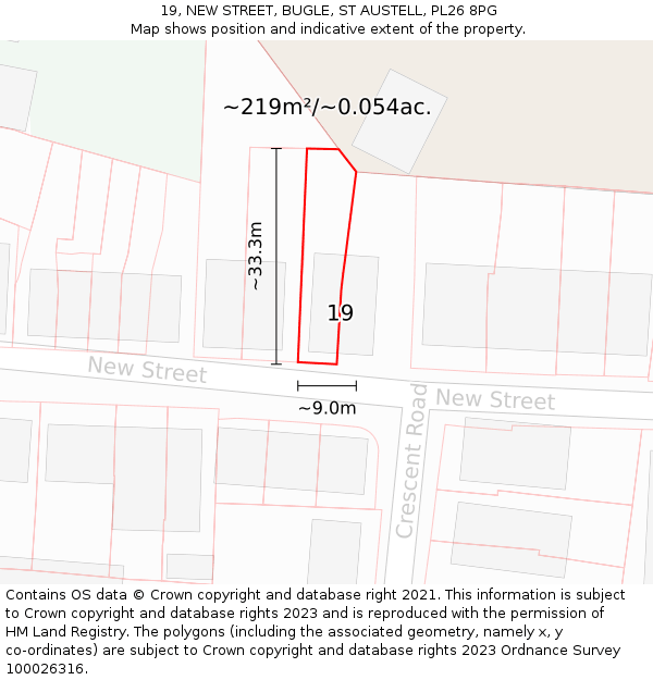 19, NEW STREET, BUGLE, ST AUSTELL, PL26 8PG: Plot and title map