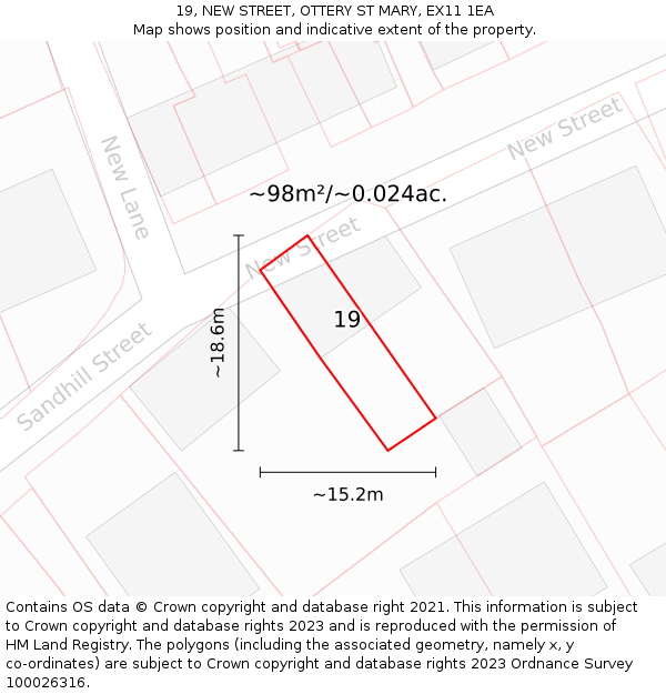 19, NEW STREET, OTTERY ST MARY, EX11 1EA: Plot and title map