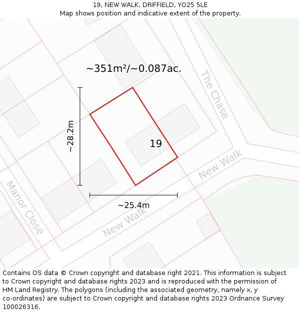 19, NEW WALK, DRIFFIELD, YO25 5LE: Plot and title map
