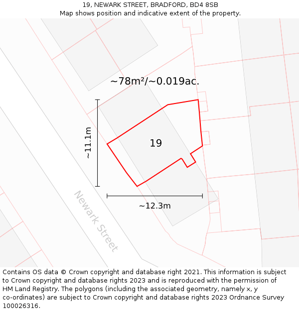 19, NEWARK STREET, BRADFORD, BD4 8SB: Plot and title map