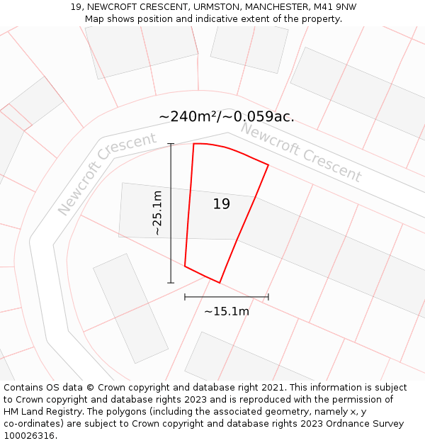 19, NEWCROFT CRESCENT, URMSTON, MANCHESTER, M41 9NW: Plot and title map