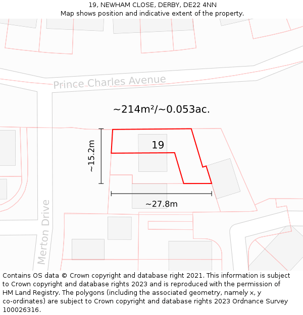 19, NEWHAM CLOSE, DERBY, DE22 4NN: Plot and title map