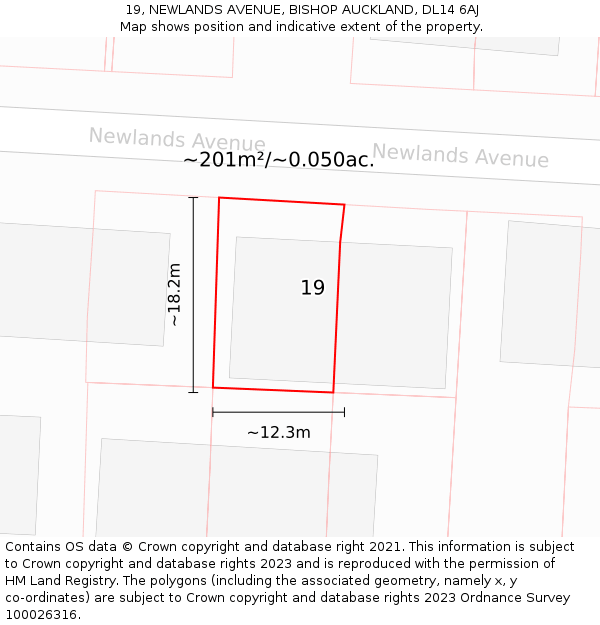19, NEWLANDS AVENUE, BISHOP AUCKLAND, DL14 6AJ: Plot and title map