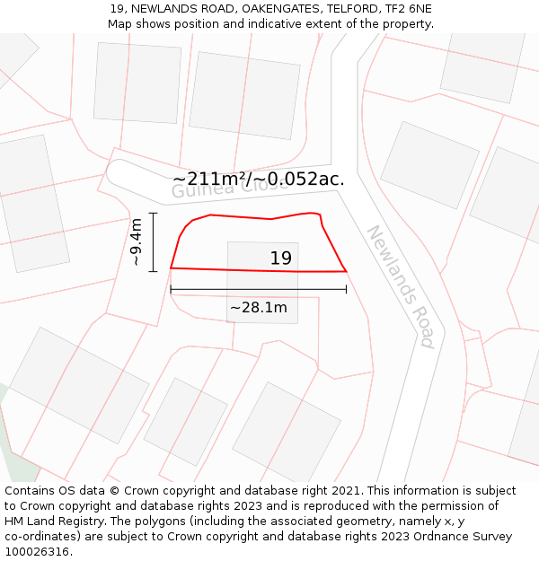 19, NEWLANDS ROAD, OAKENGATES, TELFORD, TF2 6NE: Plot and title map