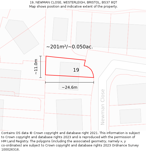 19, NEWMAN CLOSE, WESTERLEIGH, BRISTOL, BS37 8QT: Plot and title map
