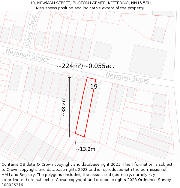 19, NEWMAN STREET, BURTON LATIMER, KETTERING, NN15 5SH: Plot and title map