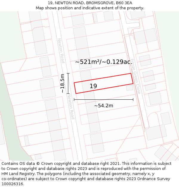 19, NEWTON ROAD, BROMSGROVE, B60 3EA: Plot and title map