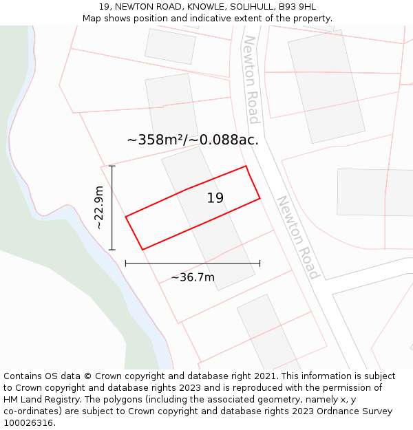 19, NEWTON ROAD, KNOWLE, SOLIHULL, B93 9HL: Plot and title map