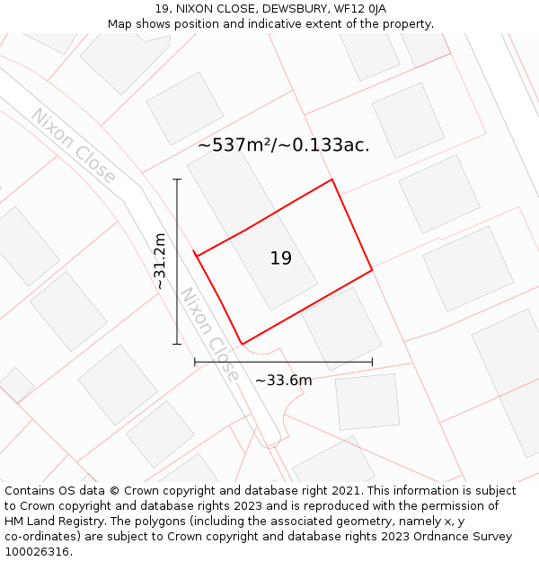 19, NIXON CLOSE, DEWSBURY, WF12 0JA: Plot and title map