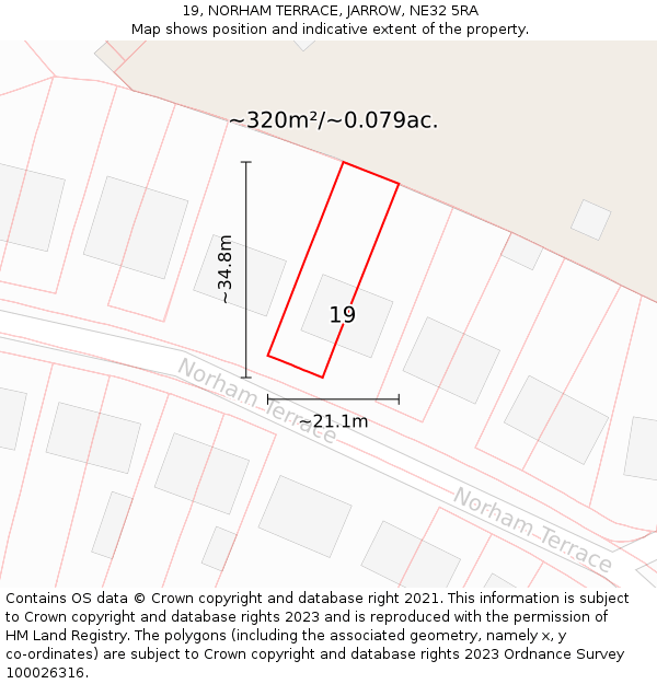 19, NORHAM TERRACE, JARROW, NE32 5RA: Plot and title map