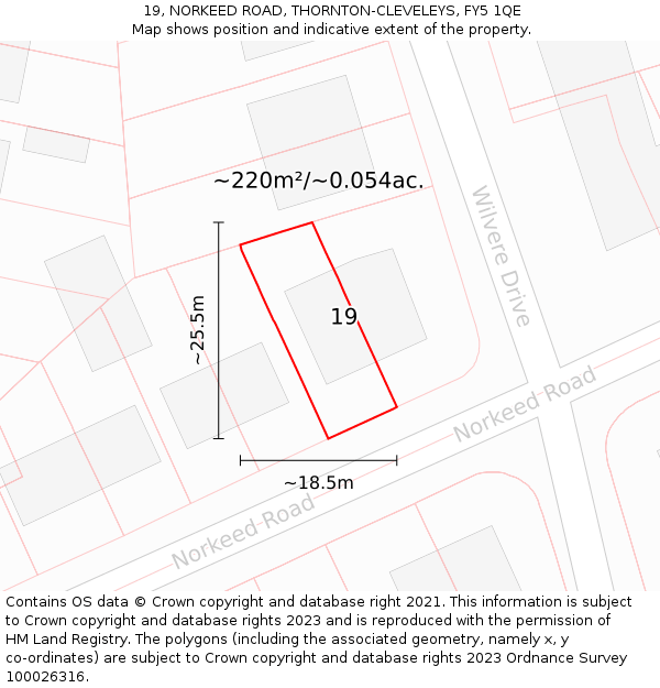 19, NORKEED ROAD, THORNTON-CLEVELEYS, FY5 1QE: Plot and title map