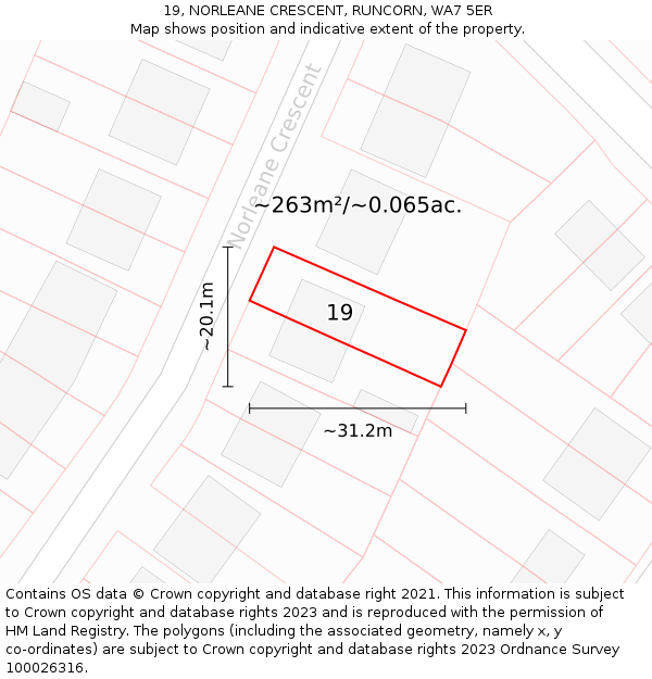 19, NORLEANE CRESCENT, RUNCORN, WA7 5ER: Plot and title map