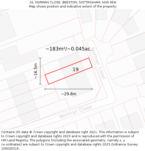 19, NORMAN CLOSE, BEESTON, NOTTINGHAM, NG9 4EW: Plot and title map