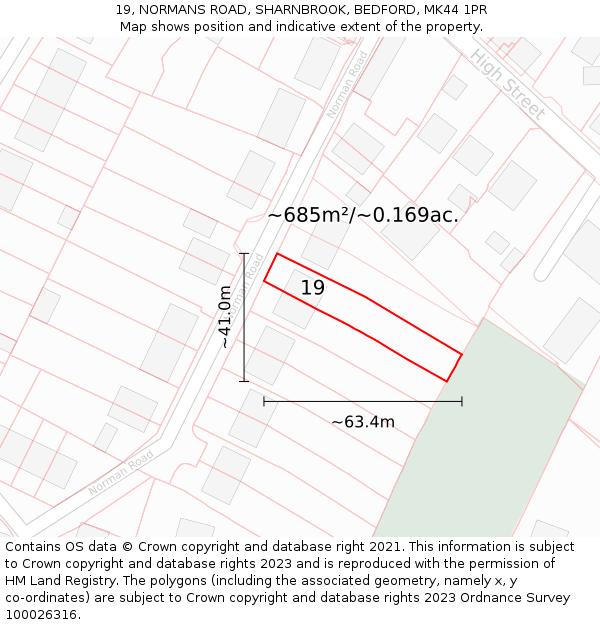 19, NORMANS ROAD, SHARNBROOK, BEDFORD, MK44 1PR: Plot and title map