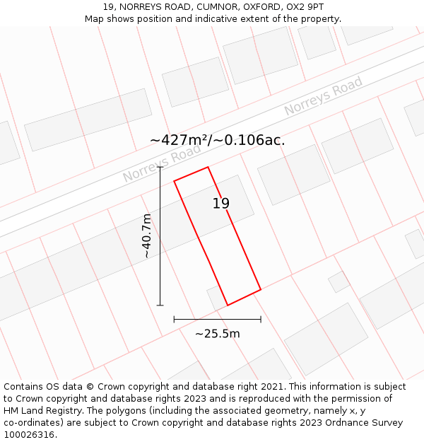 19, NORREYS ROAD, CUMNOR, OXFORD, OX2 9PT: Plot and title map