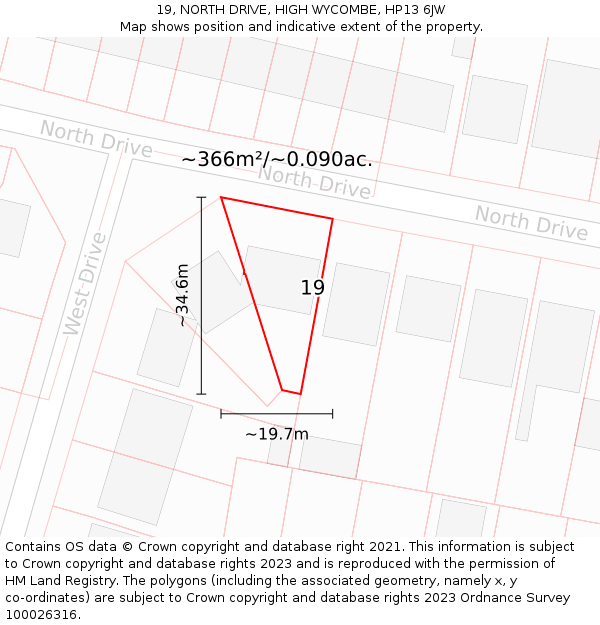 19, NORTH DRIVE, HIGH WYCOMBE, HP13 6JW: Plot and title map