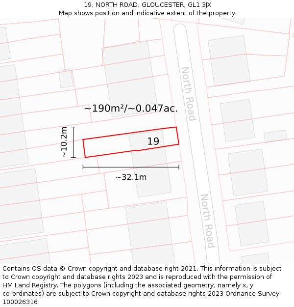 19, NORTH ROAD, GLOUCESTER, GL1 3JX: Plot and title map