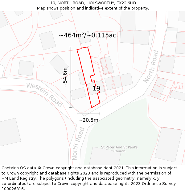 19, NORTH ROAD, HOLSWORTHY, EX22 6HB: Plot and title map
