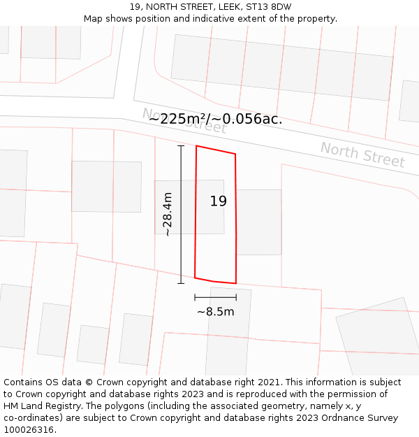 19, NORTH STREET, LEEK, ST13 8DW: Plot and title map