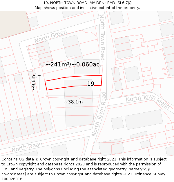 19, NORTH TOWN ROAD, MAIDENHEAD, SL6 7JQ: Plot and title map