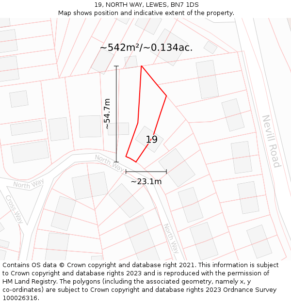19, NORTH WAY, LEWES, BN7 1DS: Plot and title map