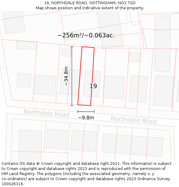 19, NORTHDALE ROAD, NOTTINGHAM, NG3 7GD: Plot and title map