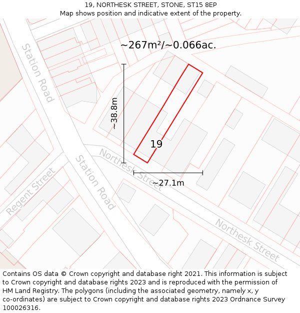 19, NORTHESK STREET, STONE, ST15 8EP: Plot and title map