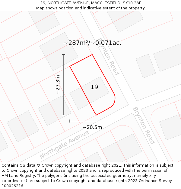 19, NORTHGATE AVENUE, MACCLESFIELD, SK10 3AE: Plot and title map