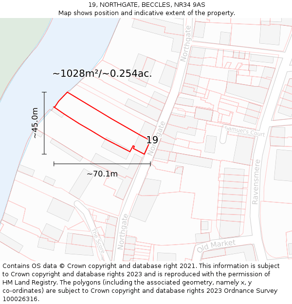 19, NORTHGATE, BECCLES, NR34 9AS: Plot and title map