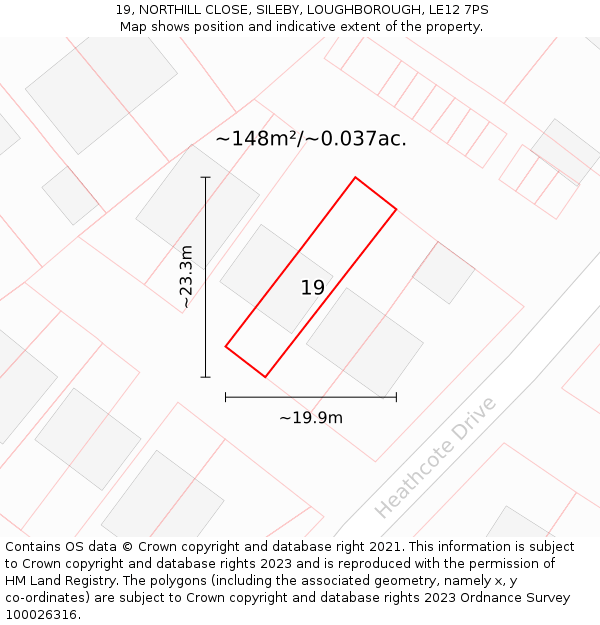19, NORTHILL CLOSE, SILEBY, LOUGHBOROUGH, LE12 7PS: Plot and title map