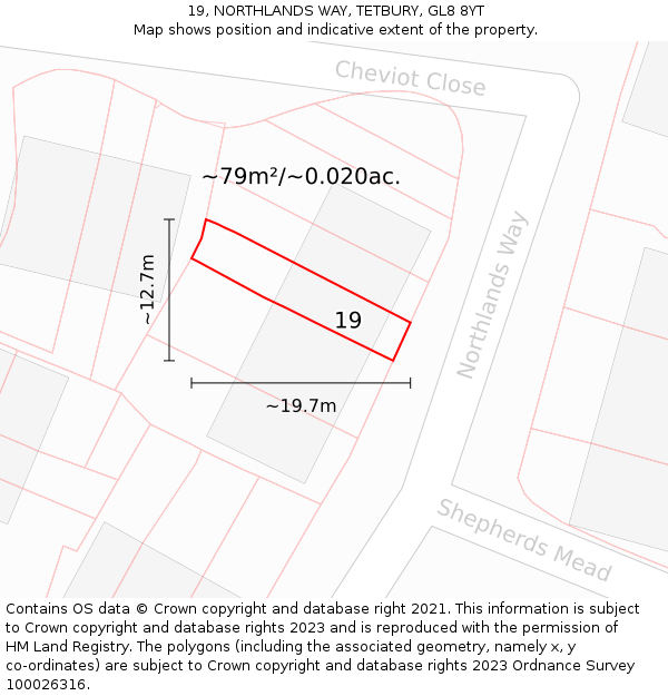 19, NORTHLANDS WAY, TETBURY, GL8 8YT: Plot and title map