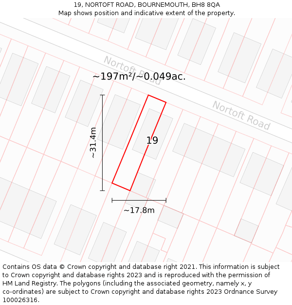 19, NORTOFT ROAD, BOURNEMOUTH, BH8 8QA: Plot and title map