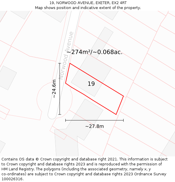 19, NORWOOD AVENUE, EXETER, EX2 4RT: Plot and title map