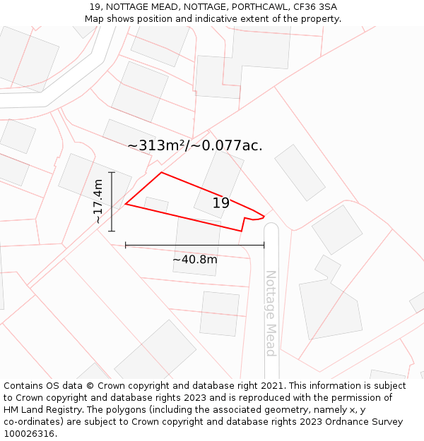 19, NOTTAGE MEAD, NOTTAGE, PORTHCAWL, CF36 3SA: Plot and title map