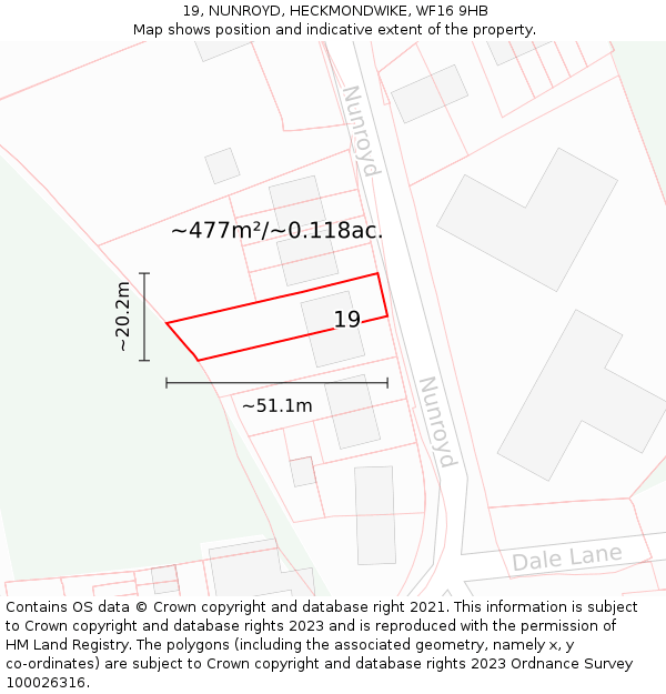 19, NUNROYD, HECKMONDWIKE, WF16 9HB: Plot and title map
