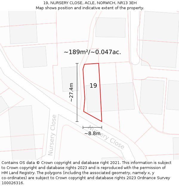 19, NURSERY CLOSE, ACLE, NORWICH, NR13 3EH: Plot and title map