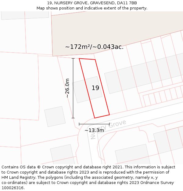 19, NURSERY GROVE, GRAVESEND, DA11 7BB: Plot and title map