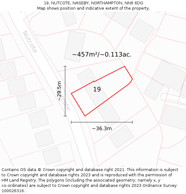 19, NUTCOTE, NASEBY, NORTHAMPTON, NN6 6DG: Plot and title map