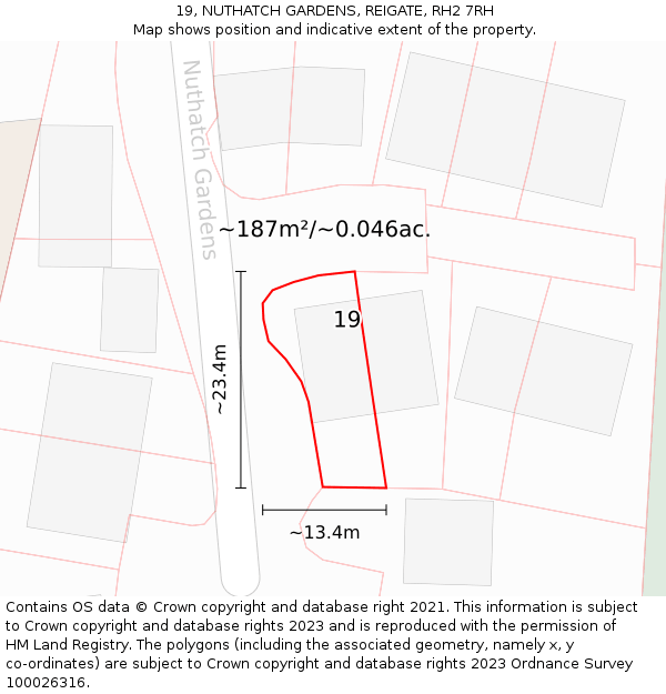 19, NUTHATCH GARDENS, REIGATE, RH2 7RH: Plot and title map