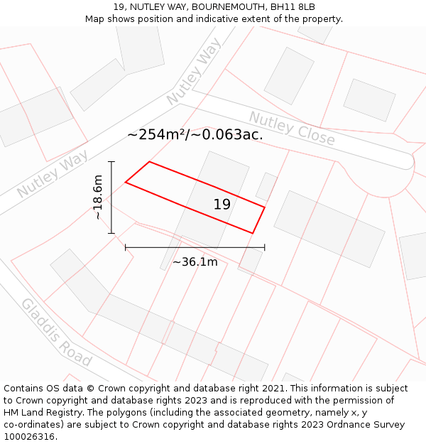 19, NUTLEY WAY, BOURNEMOUTH, BH11 8LB: Plot and title map