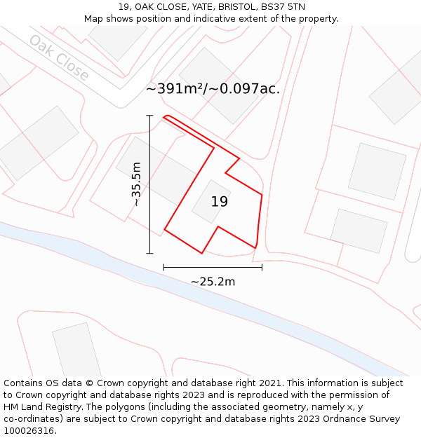 19, OAK CLOSE, YATE, BRISTOL, BS37 5TN: Plot and title map