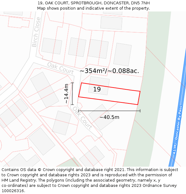 19, OAK COURT, SPROTBROUGH, DONCASTER, DN5 7NH: Plot and title map