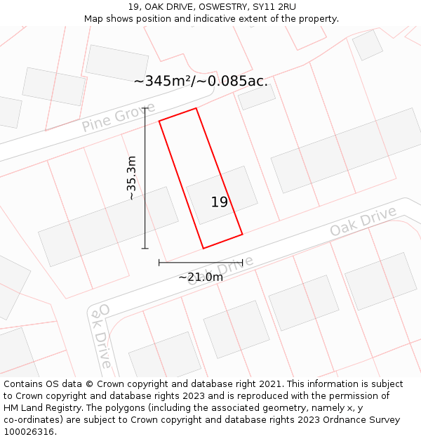 19, OAK DRIVE, OSWESTRY, SY11 2RU: Plot and title map