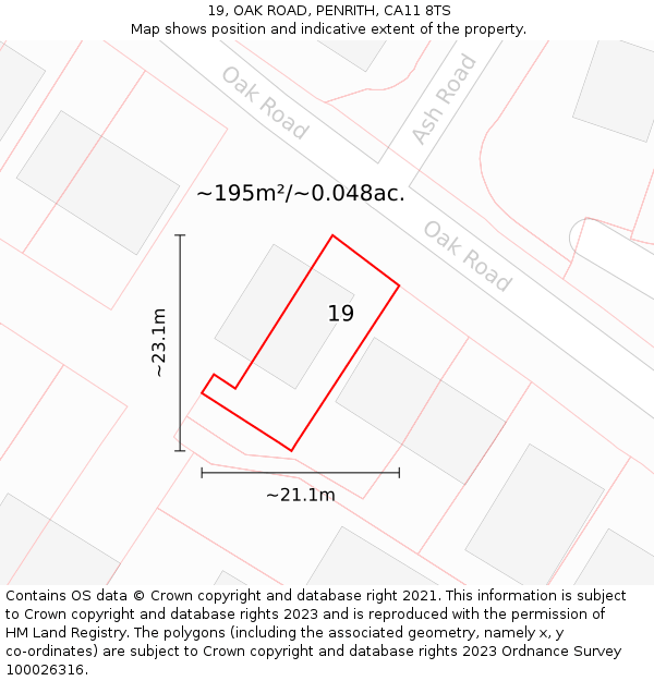 19, OAK ROAD, PENRITH, CA11 8TS: Plot and title map