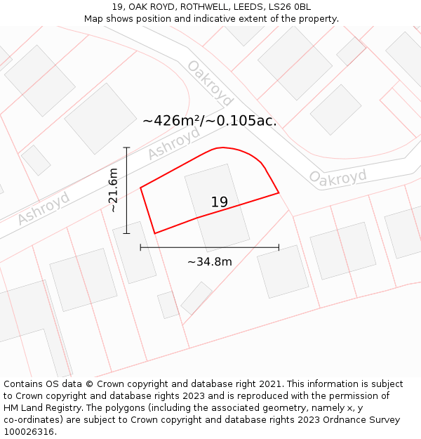 19, OAK ROYD, ROTHWELL, LEEDS, LS26 0BL: Plot and title map