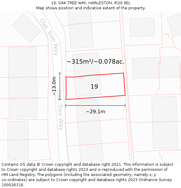 19, OAK TREE WAY, HARLESTON, IP20 9EL: Plot and title map